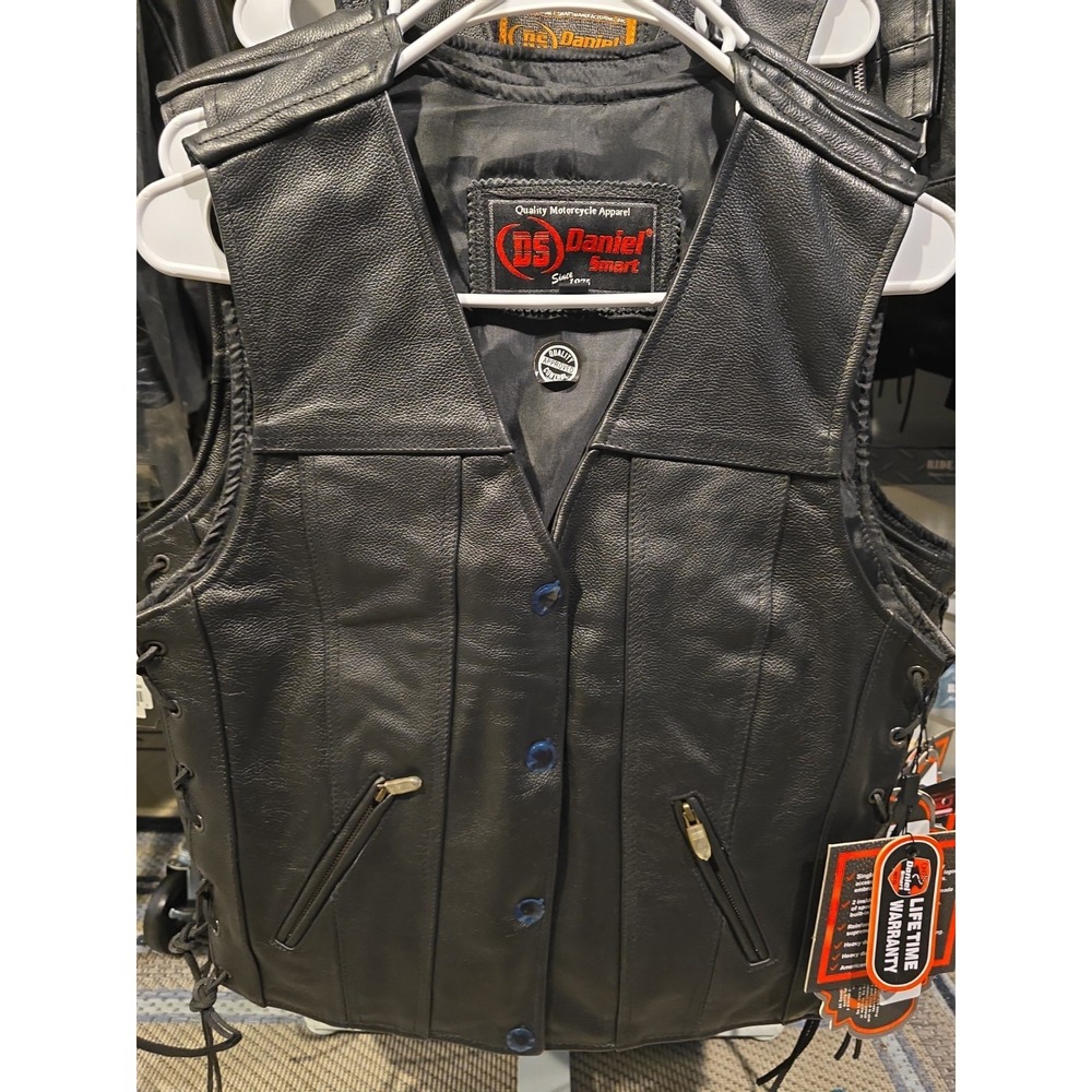 Daniel Smart DS205 Womens Swift Black Leather Motorcycle Vest Medium